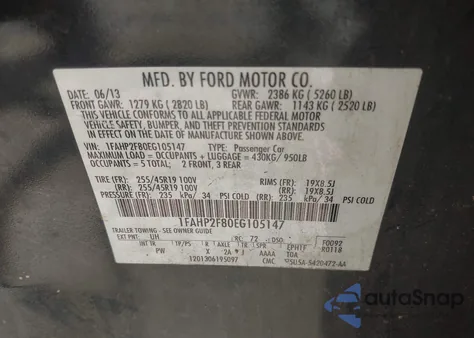 2014 Ford Taurus Limited from USA, damaged, VIN 1FAHP2F80EG105147